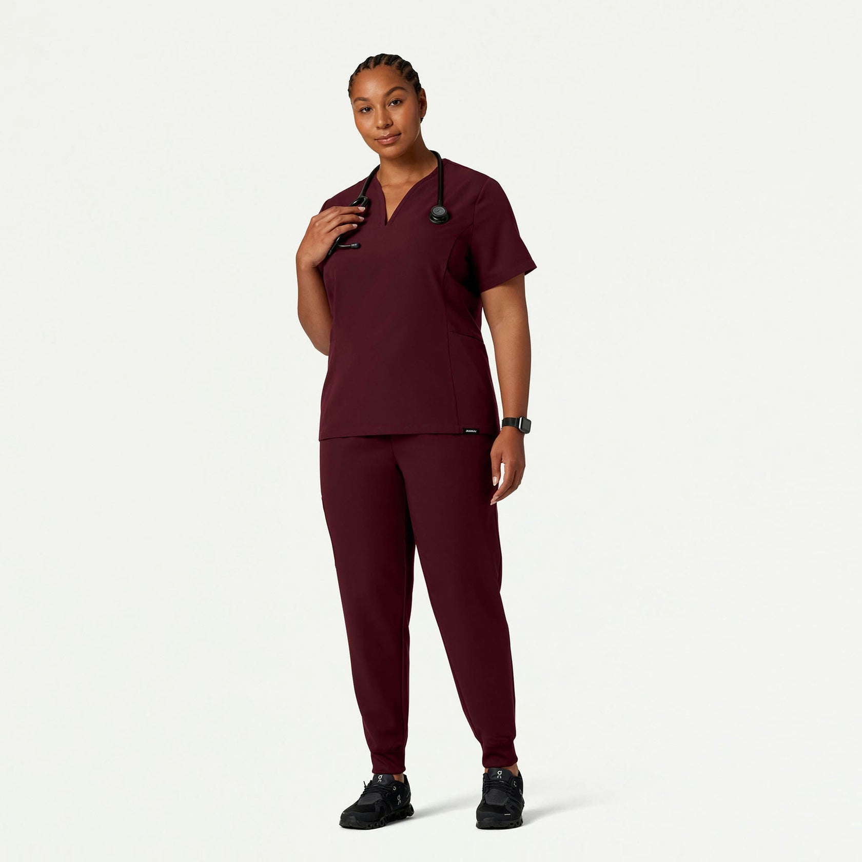 Silex Slim Knit-Waist Scrub Jogger - Burgundy - WOMEN'S PANTS - Jaanuu