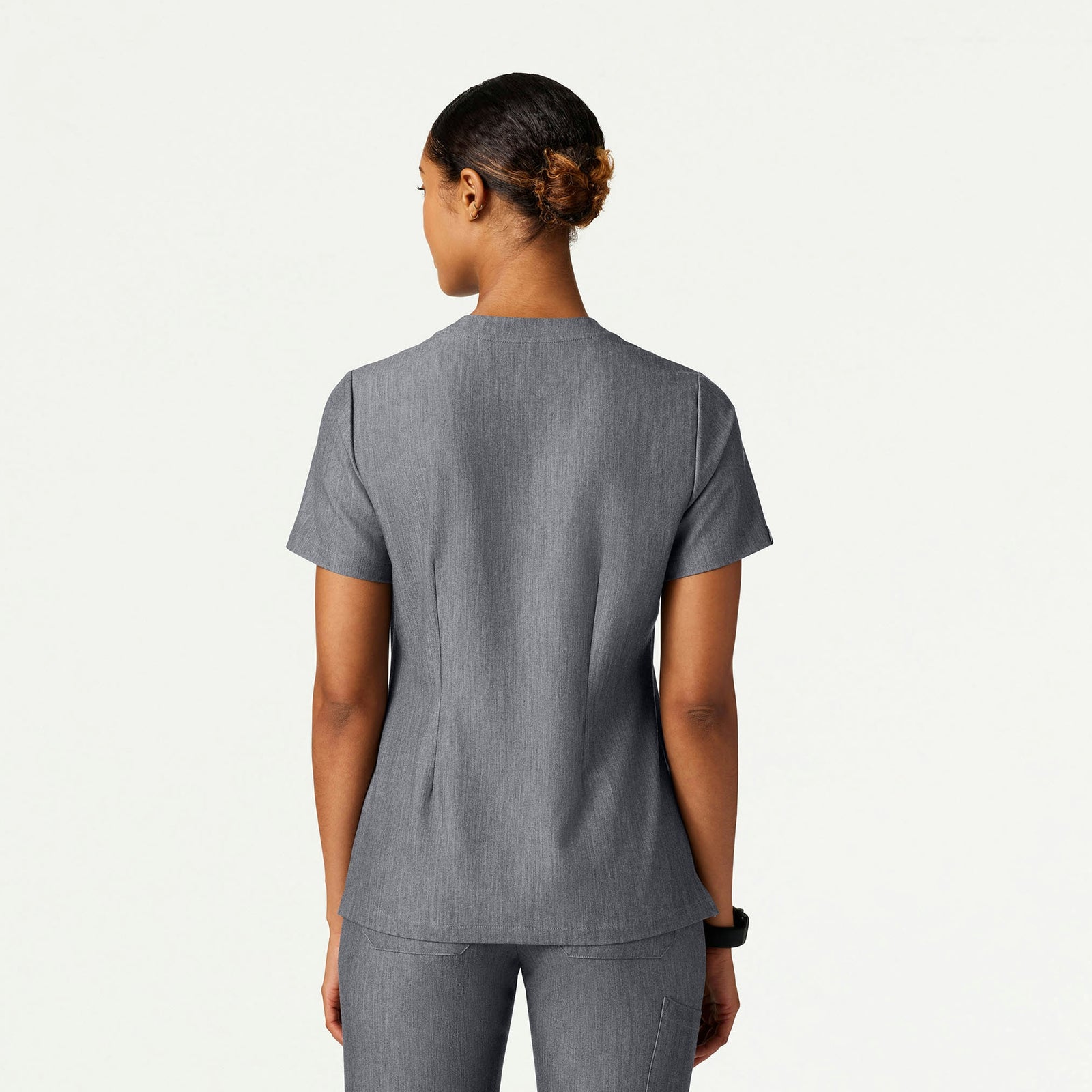 Helia Slim Notched V-Neck Scrub Top - Heather Gray - WOMEN'S TOPS - Jaanuu