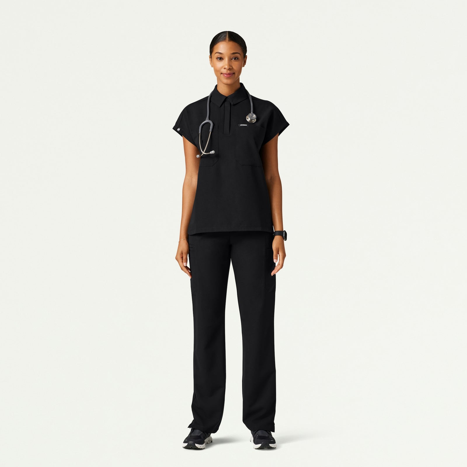 Acta Oversized 2-Pocket Scrub Top - Black - WOMEN'S TOPS - Jaanuu