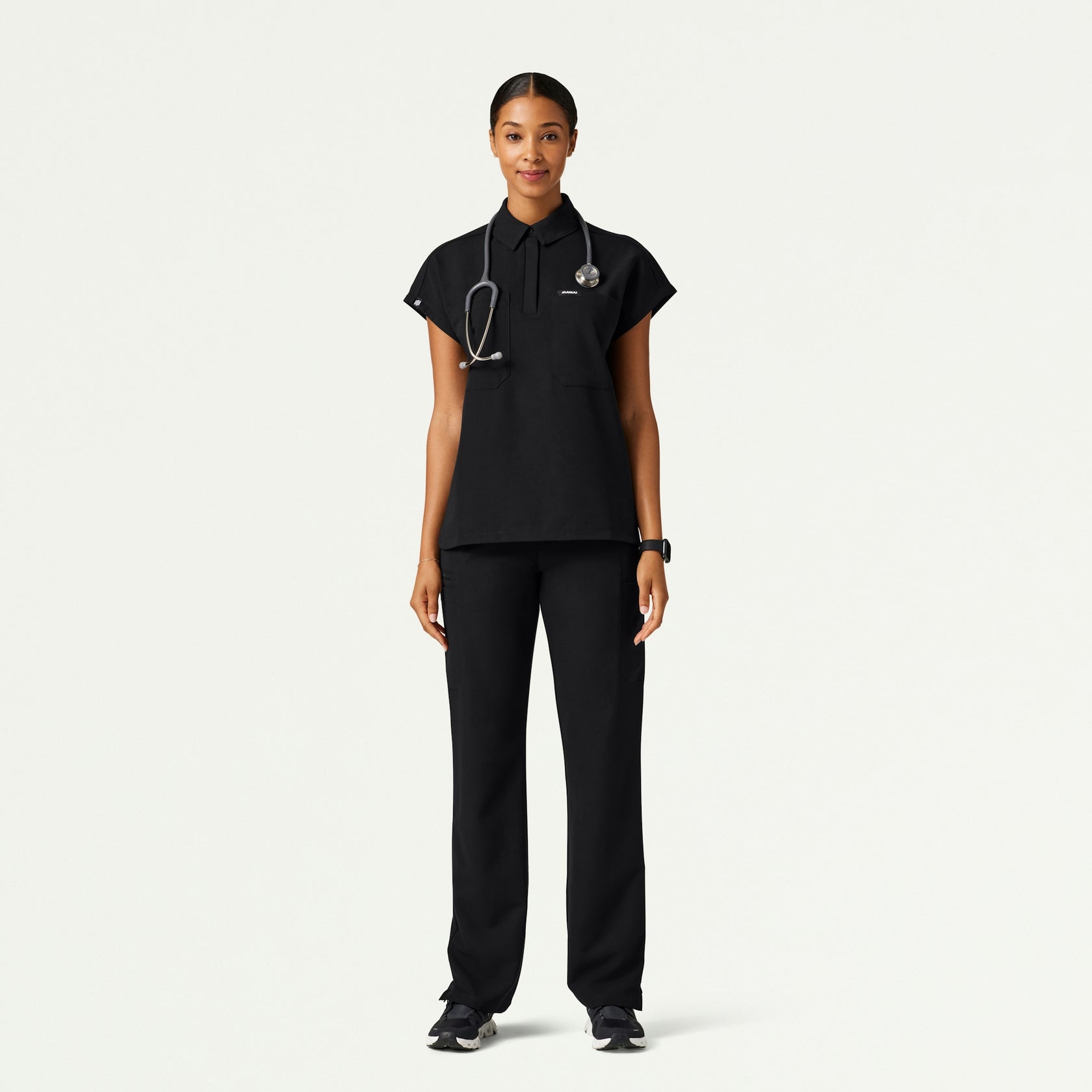 Acta Oversized 2-Pocket Scrub Top - Black - WOMEN'S TOPS - Jaanuu