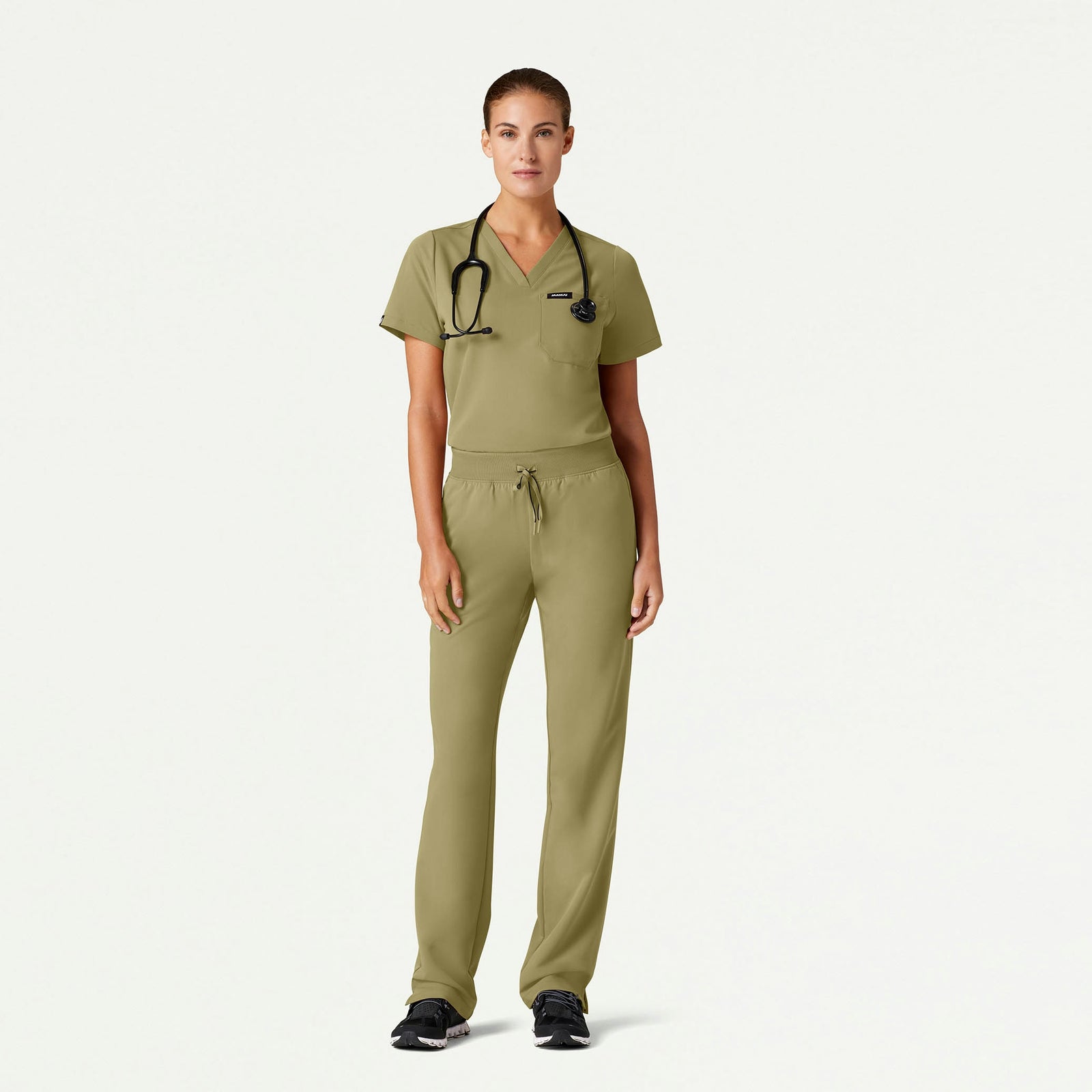 Rhena Essential 1-Pocket Scrub Top - Ceramic Khaki - WOMEN'S TOPS - Jaanuu