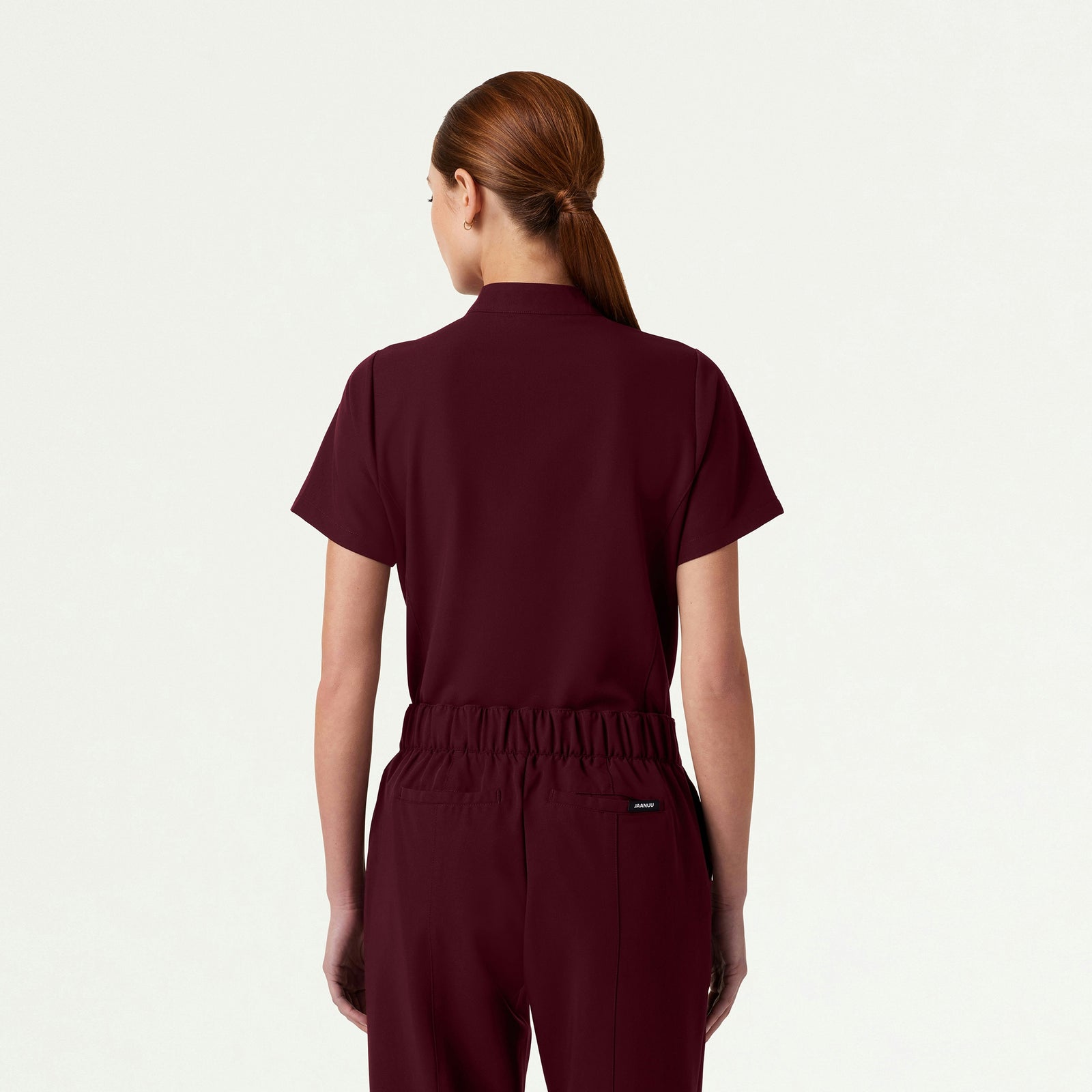 Savi Tuck-In Stand-Collar Scrub Top - Burgundy - WOMEN'S TOPS - Jaanuu