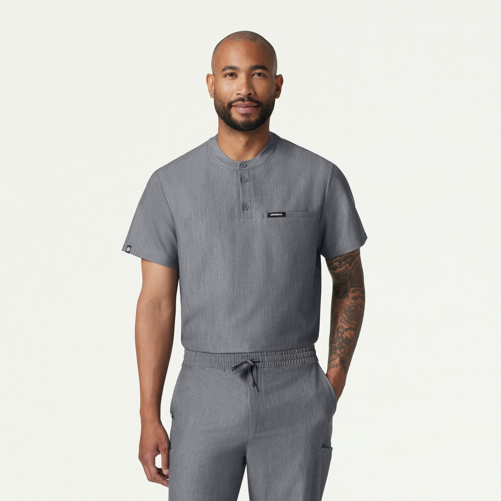 Reeve Henley Scrub Top - Heather Gray - MEN'S TOPS - Jaanuu