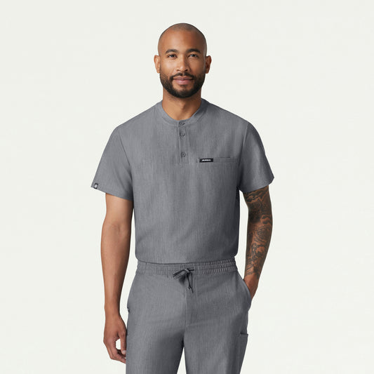 Reeve Henley Scrub Top - Heather Gray - MEN'S TOPS - Jaanuu