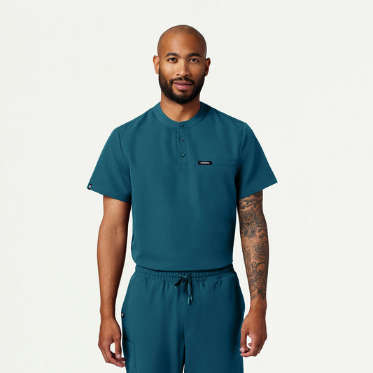 Reeve Henley Scrub Top - Caribbean Blue - MEN'S TOPS - Jaanuu