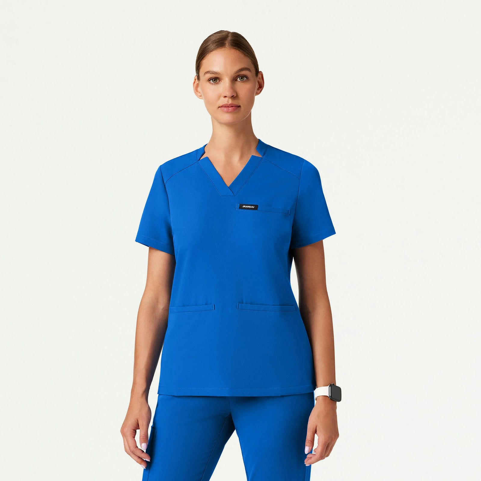 Helia Slim Notched V-Neck Scrub Top - Royal Blue - WOMEN'S TOPS - Jaanuu