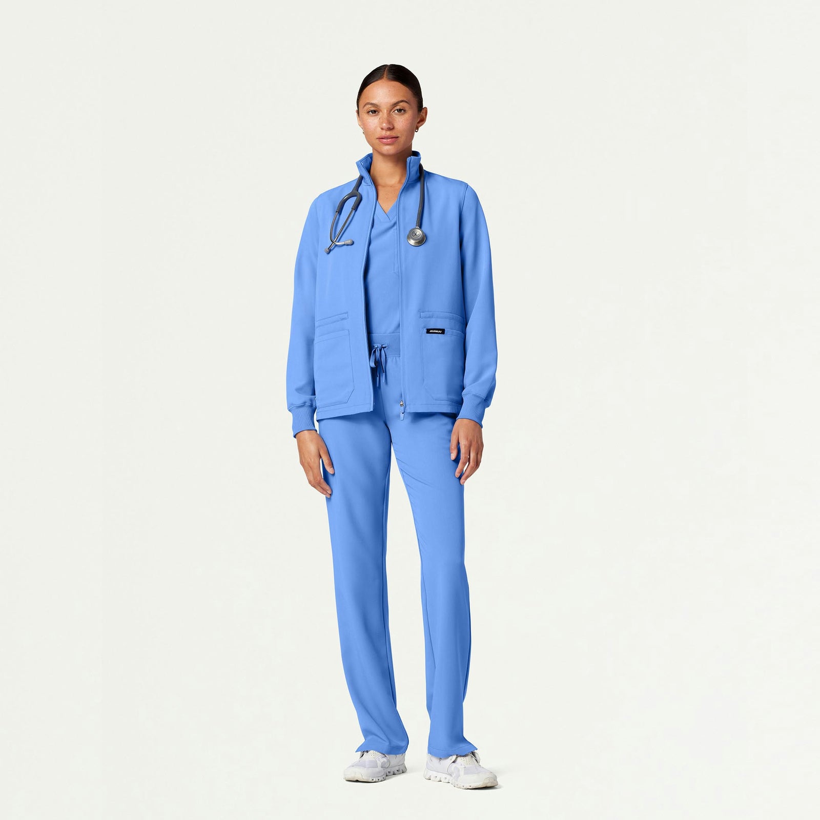 Ceri Essential 6-Pocket Scrub Jacket - Ceil Blue - WOMEN'S JACKETS - Jaanuu