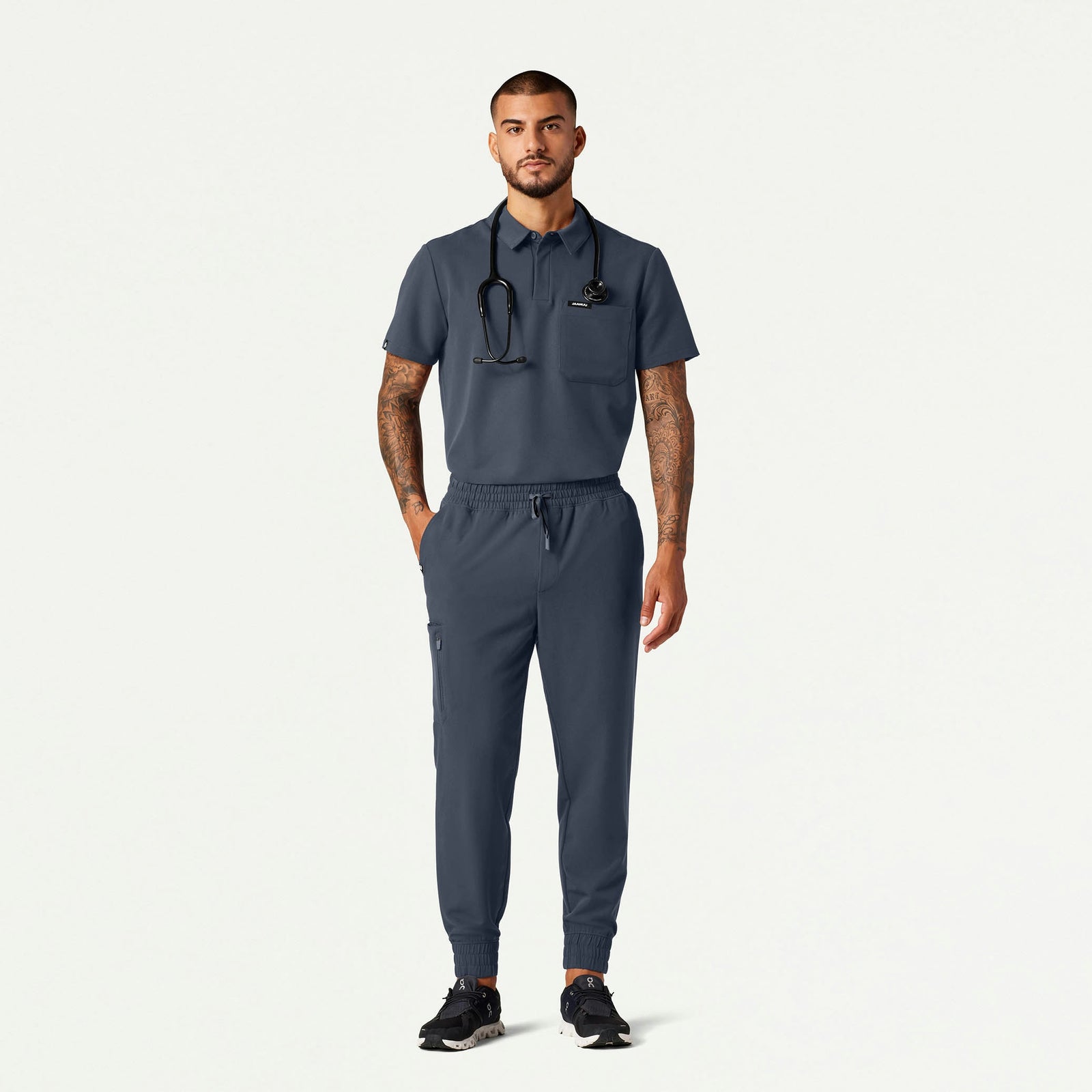 Axis Polo Scrub Top - Carbon Gray - MEN'S TOPS - Jaanuu