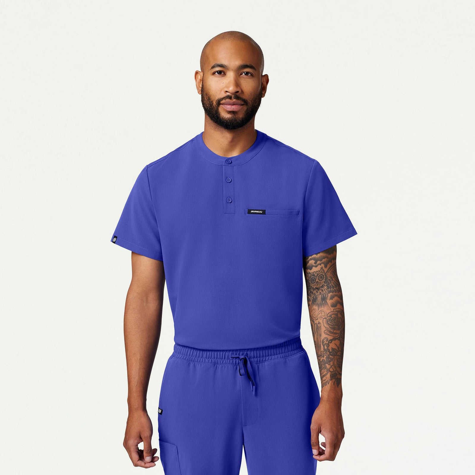 Reeve Henley Scrub Top - Moon Blue - MEN'S TOPS - Jaanuu