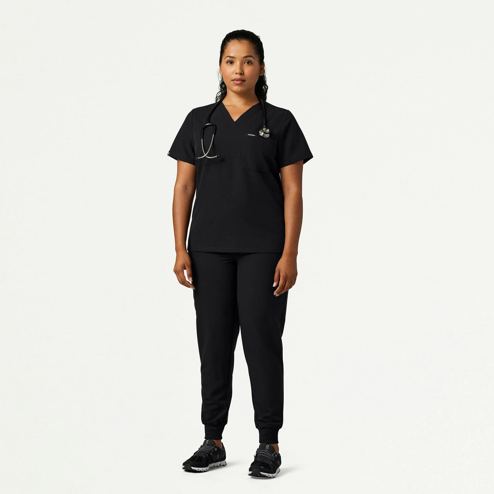 Rhena Slim Essential 1-Pocket Scrub Top - Black - WOMEN'S TOPS - Jaanuu