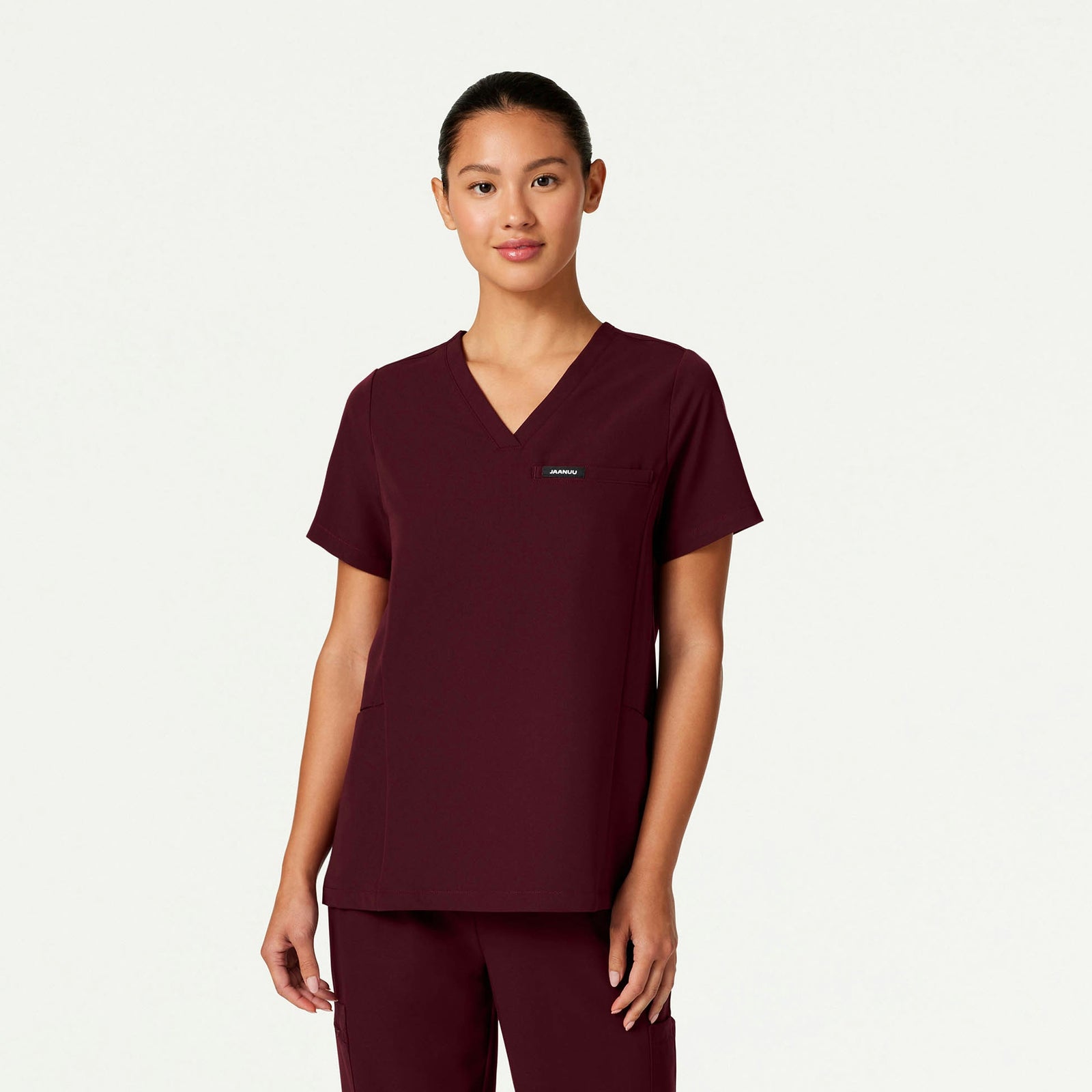 Magna 3-Pocket Scrub Top - Burgundy - WOMEN'S TOPS - Jaanuu