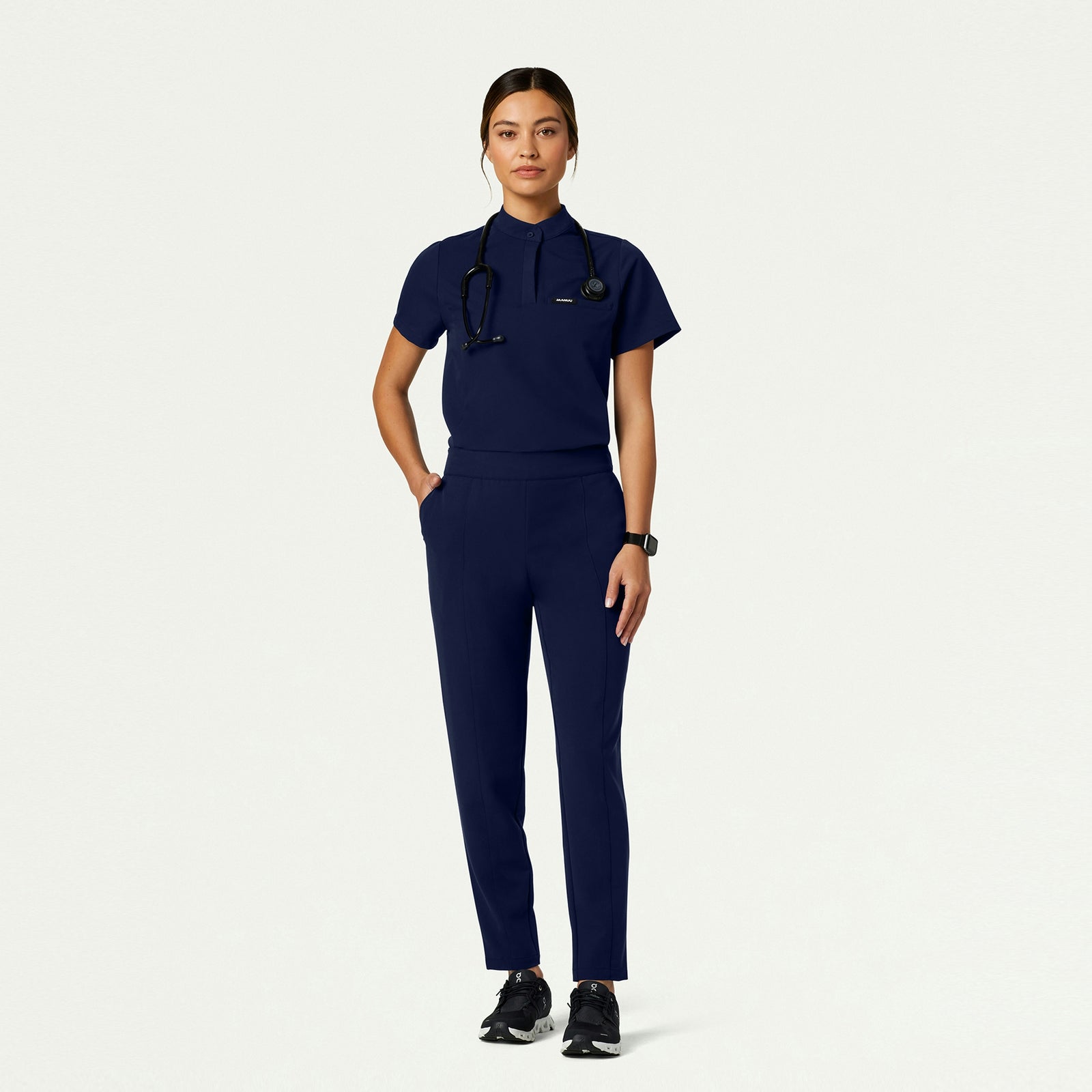 Savi Tuck-In Stand-Collar Scrub Top - Midnight Navy - WOMEN'S TOPS - Jaanuu