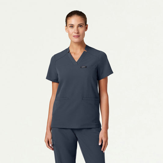 Helia Notched V-Neck Scrub Top - Carbon Gray - WOMEN'S TOPS - Jaanuu