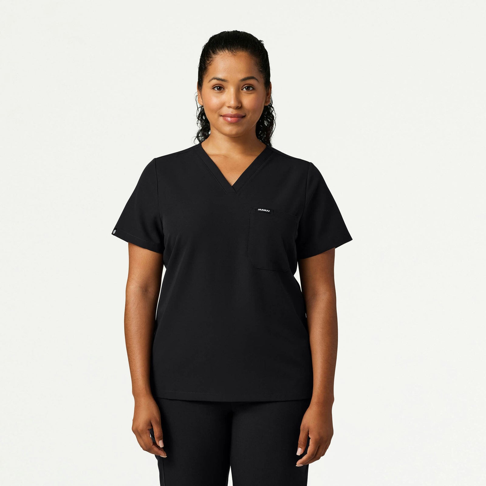 Rhena Slim Essential 1-Pocket Scrub Top - Black - WOMEN'S TOPS - Jaanuu