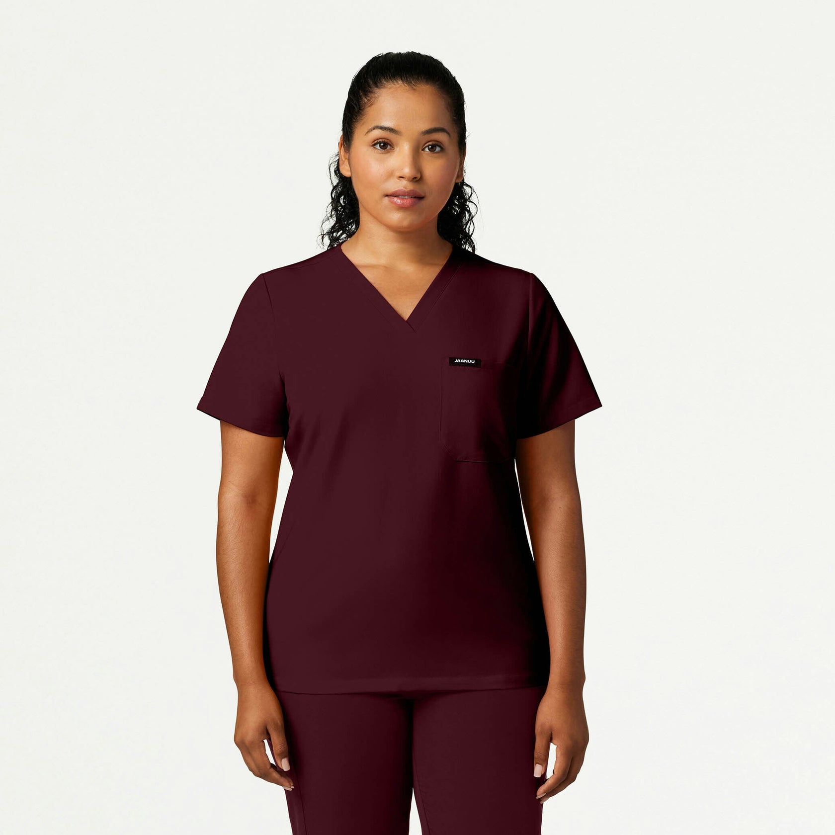 Rhena Slim Essential 1-Pocket Scrub Top - Burgundy - WOMEN'S TOPS - Jaanuu