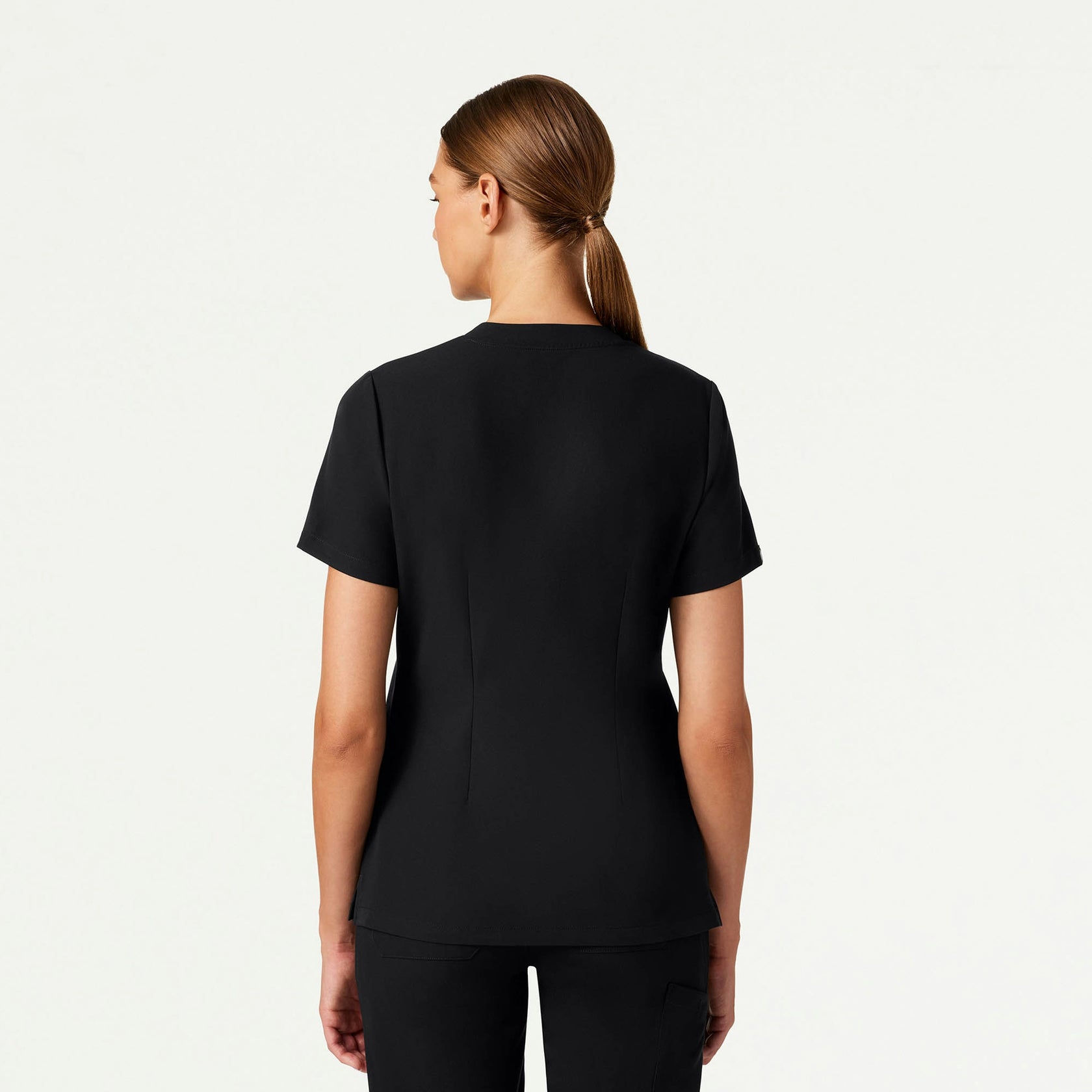 Helia Slim Notched V-Neck Scrub Top - Black - WOMEN'S TOPS - Jaanuu