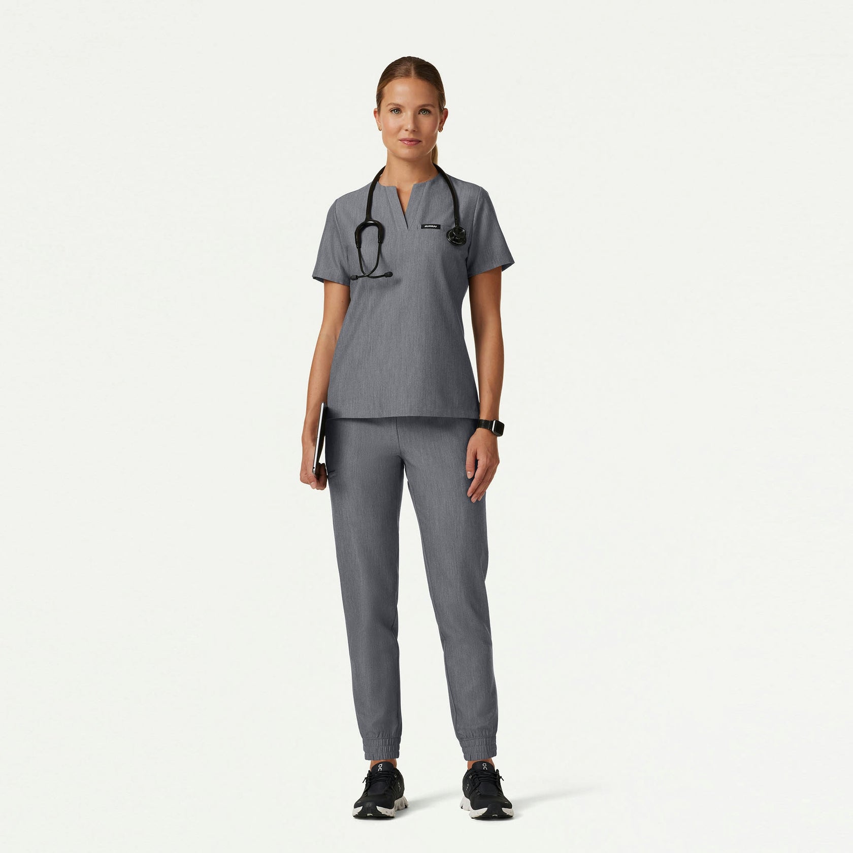 Andra Slim 1-Pocket Scrub Top - Heather Gray - WOMEN'S TOPS - Jaanuu