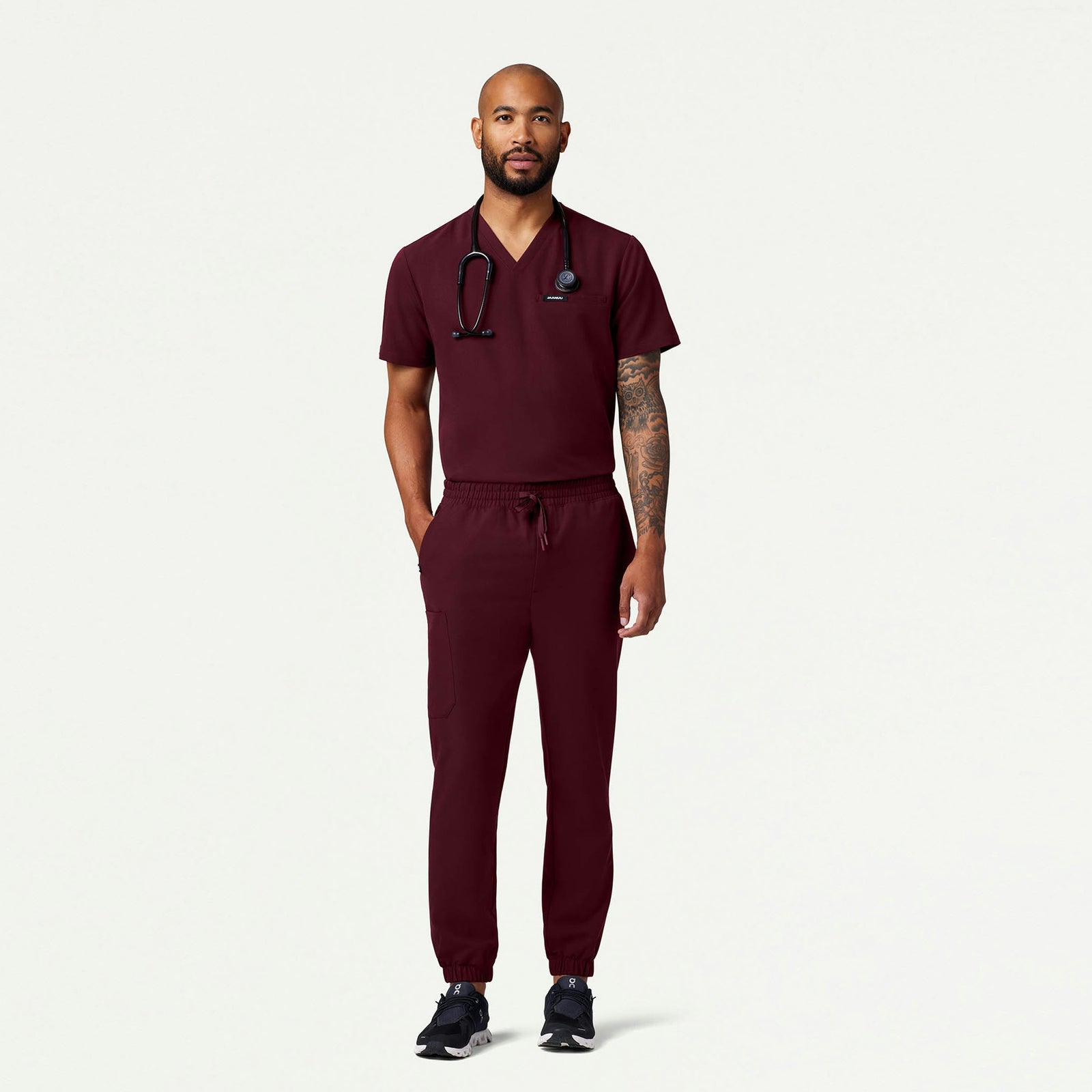 Romin 1-Pocket Scrub Top - Burgundy - MEN'S TOPS - Jaanuu