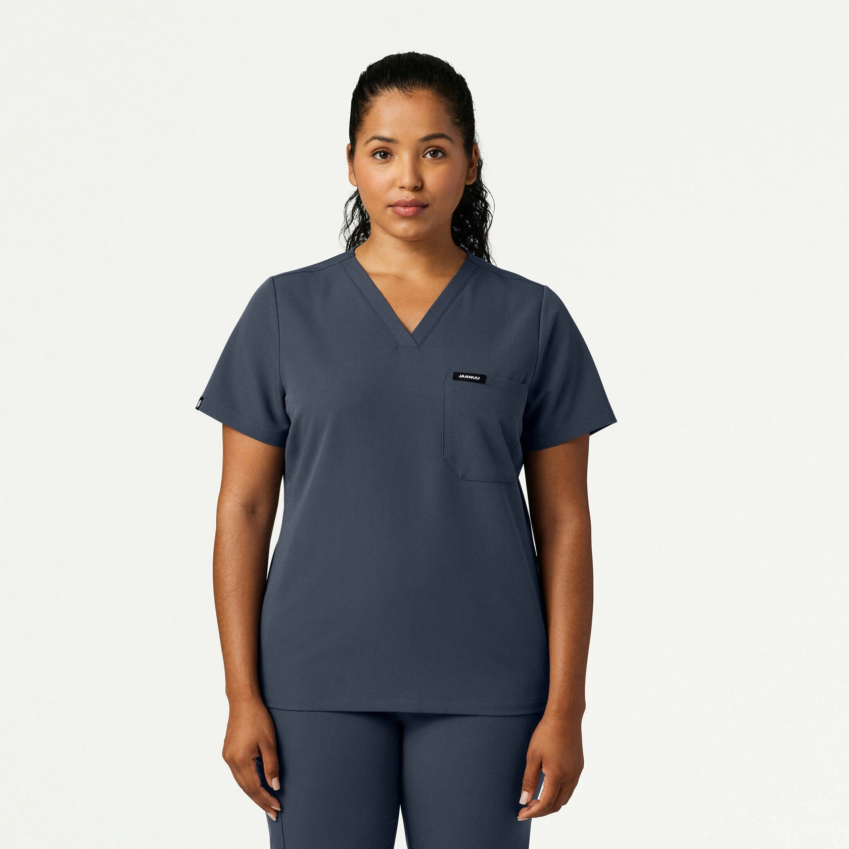 Rhena Slim Essential 1-Pocket Scrub Top - Carbon Gray - WOMEN'S TOPS - Jaanuu