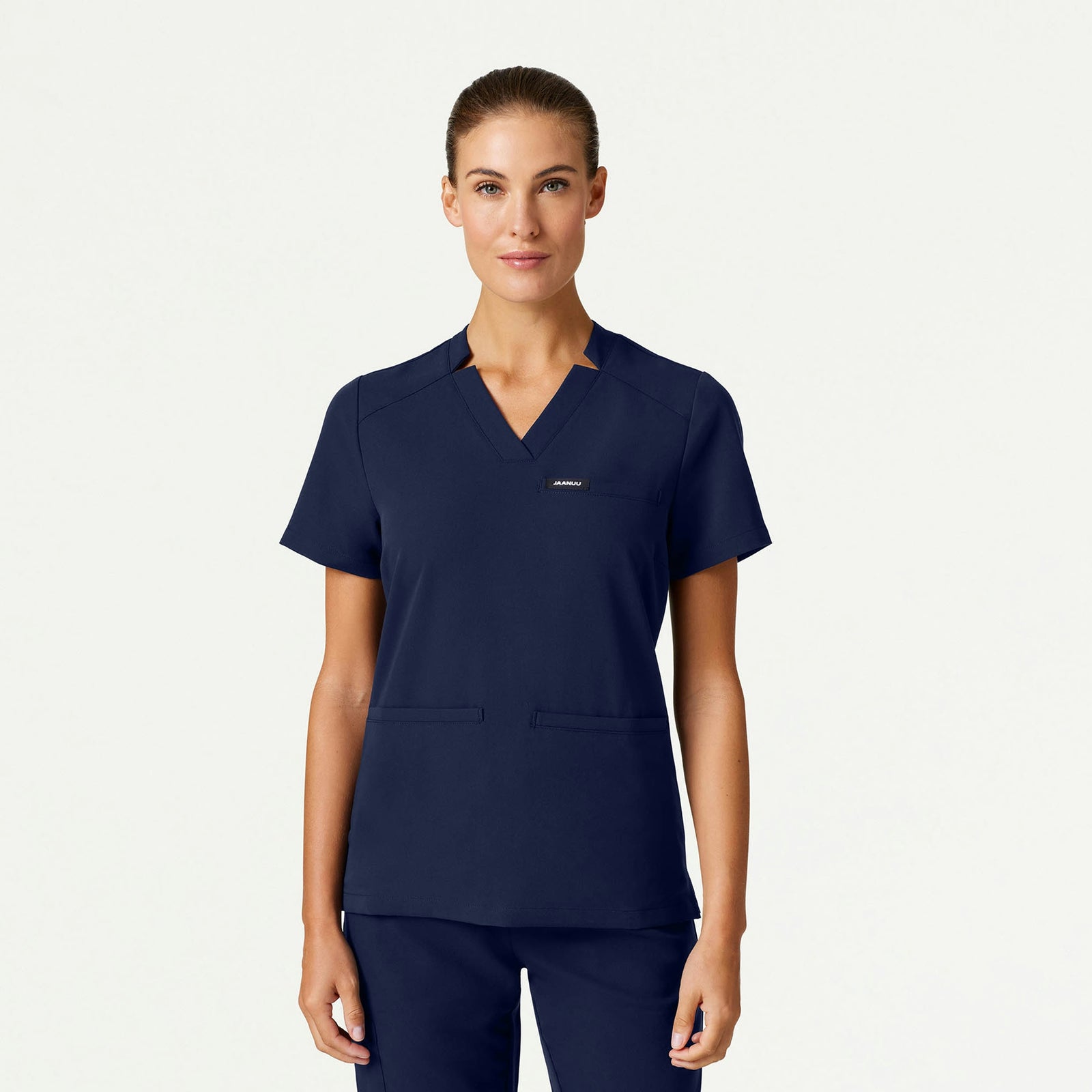 Helia Slim Notched V-Neck Scrub Top - Midnight Navy - WOMEN'S TOPS - Jaanuu