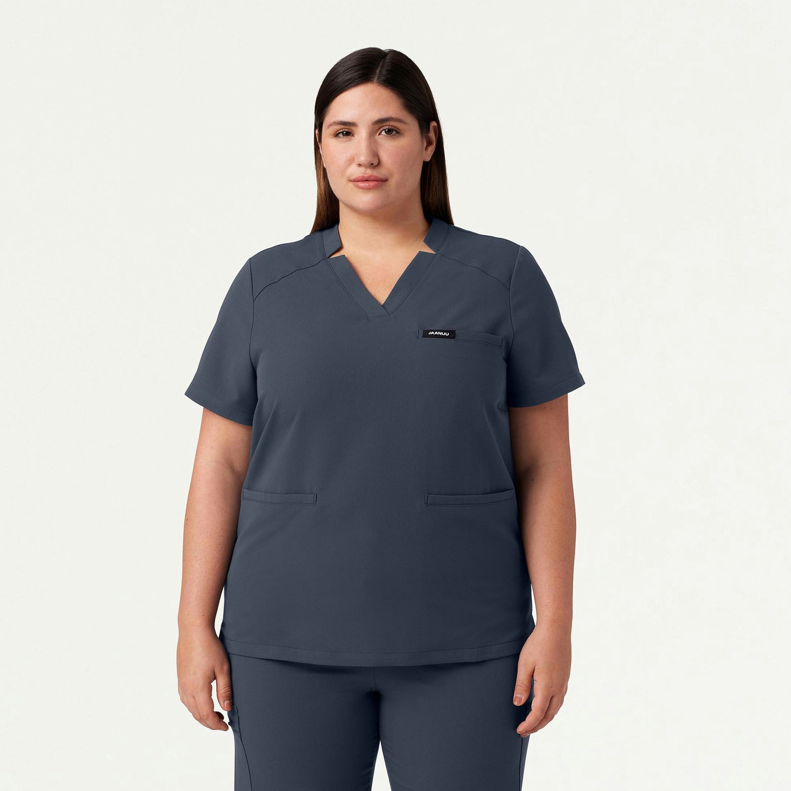 Helia Notched V-Neck Scrub Top - Carbon Gray - WOMEN'S TOPS - Jaanuu