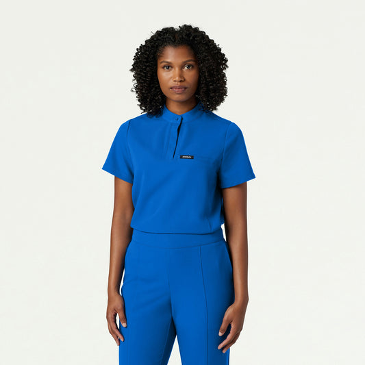 Savi Tuck-In Stand-Collar Scrub Top - Royal Blue - WOMEN'S TOPS - Jaanuu