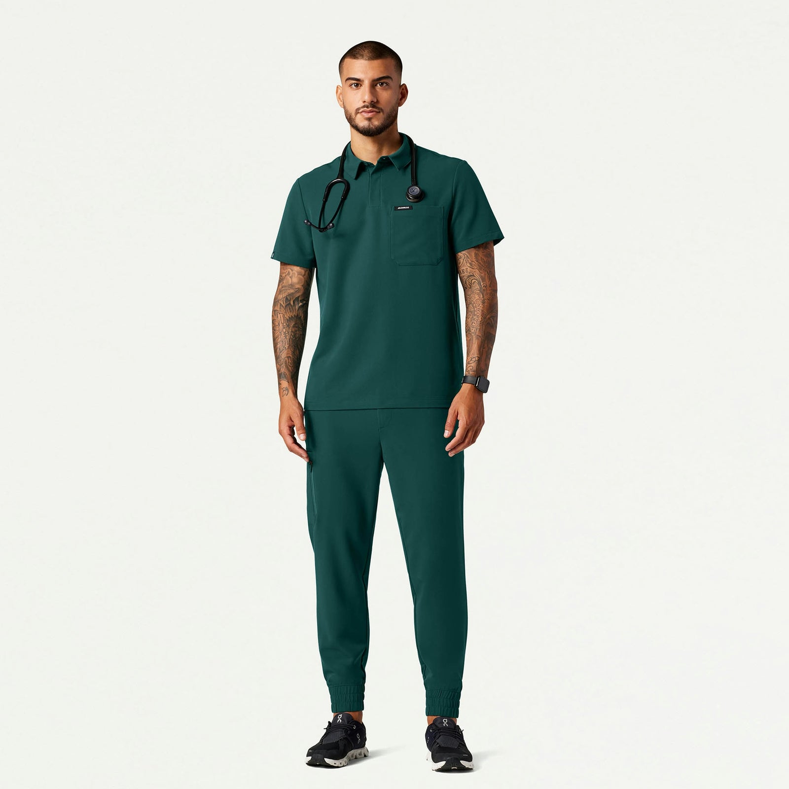 Axis Polo Scrub Top - Midnight Green - MEN'S TOPS - Jaanuu