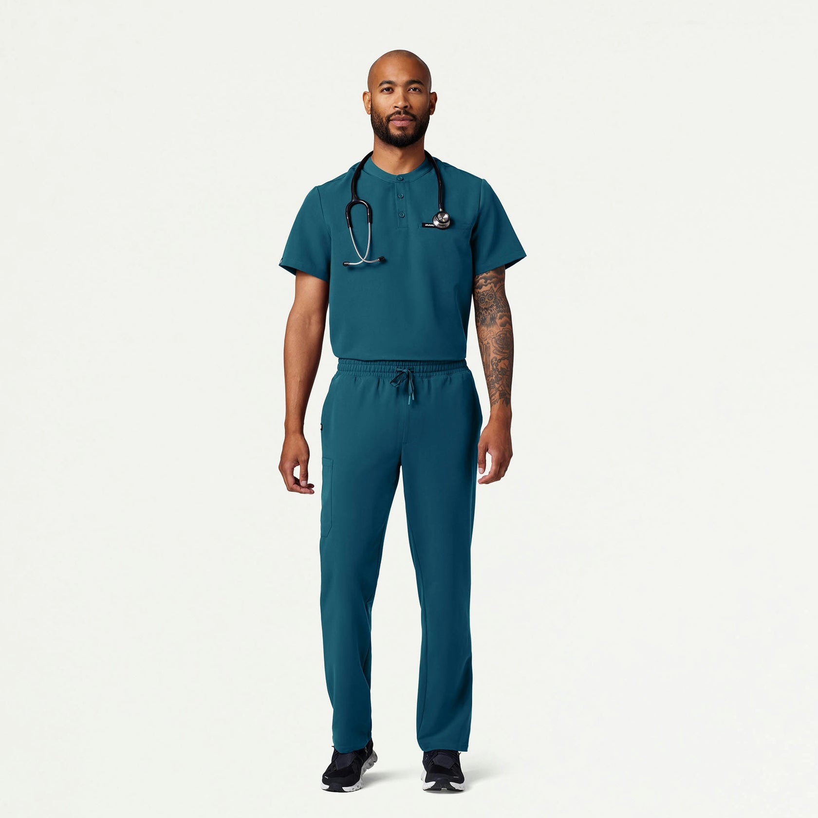 Reeve Henley Scrub Top - Caribbean Blue - MEN'S TOPS - Jaanuu