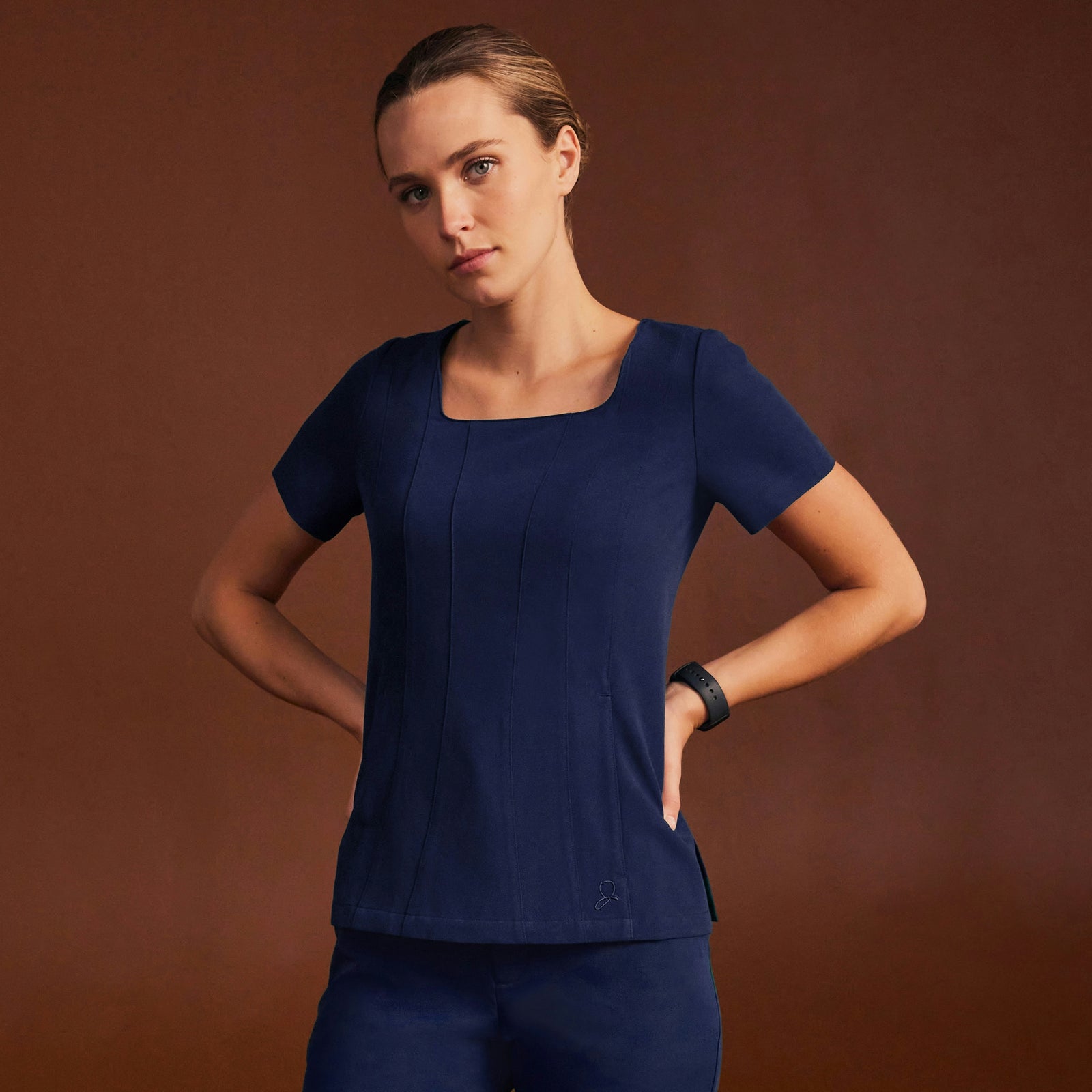 Emery Slim Square-Neck Scrub Top - Midnight Navy - WOMEN'S TOPS - Jaanuu