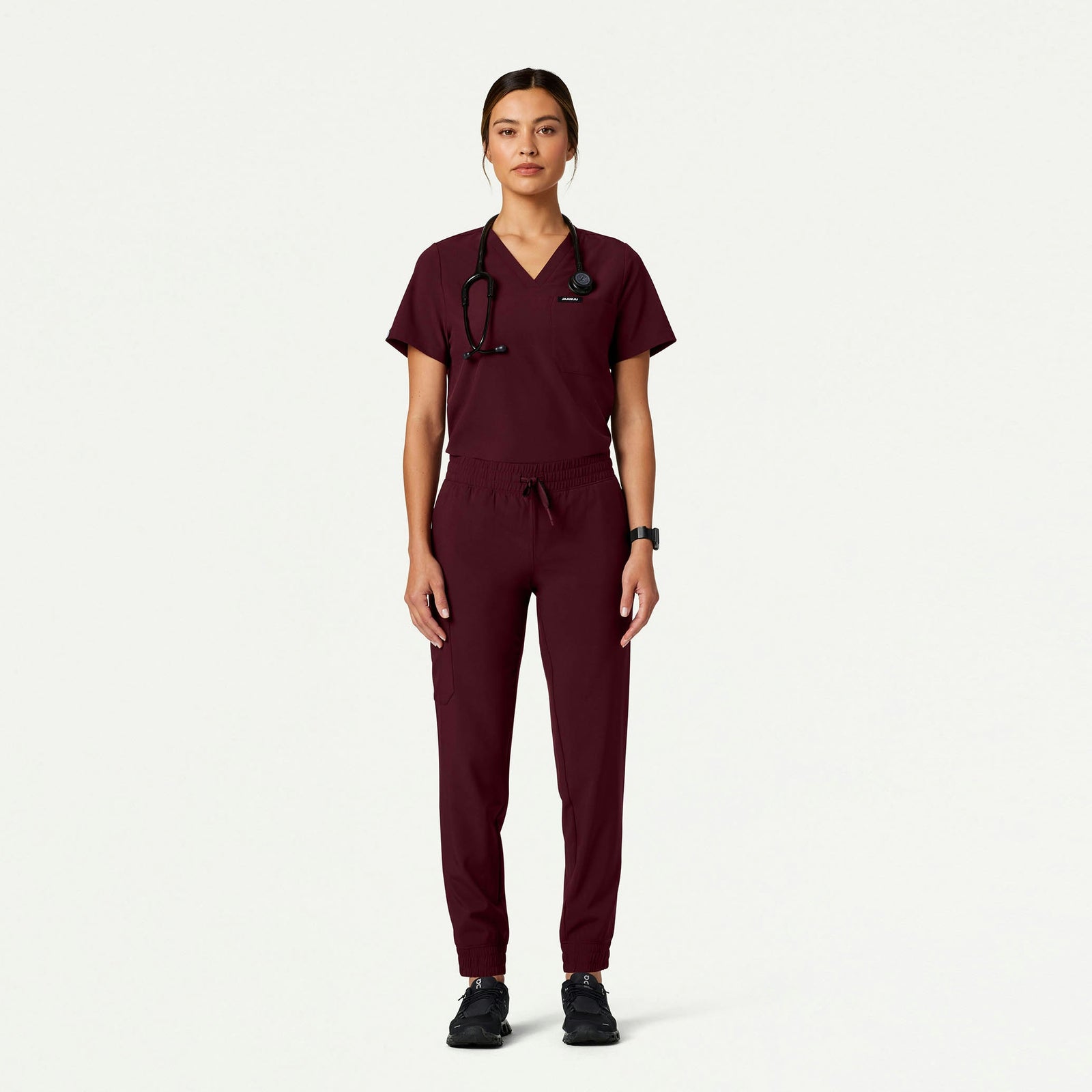 Pret 1-Pocket Classic Scrub Top - Burgundy - WOMEN'S TOPS - Jaanuu