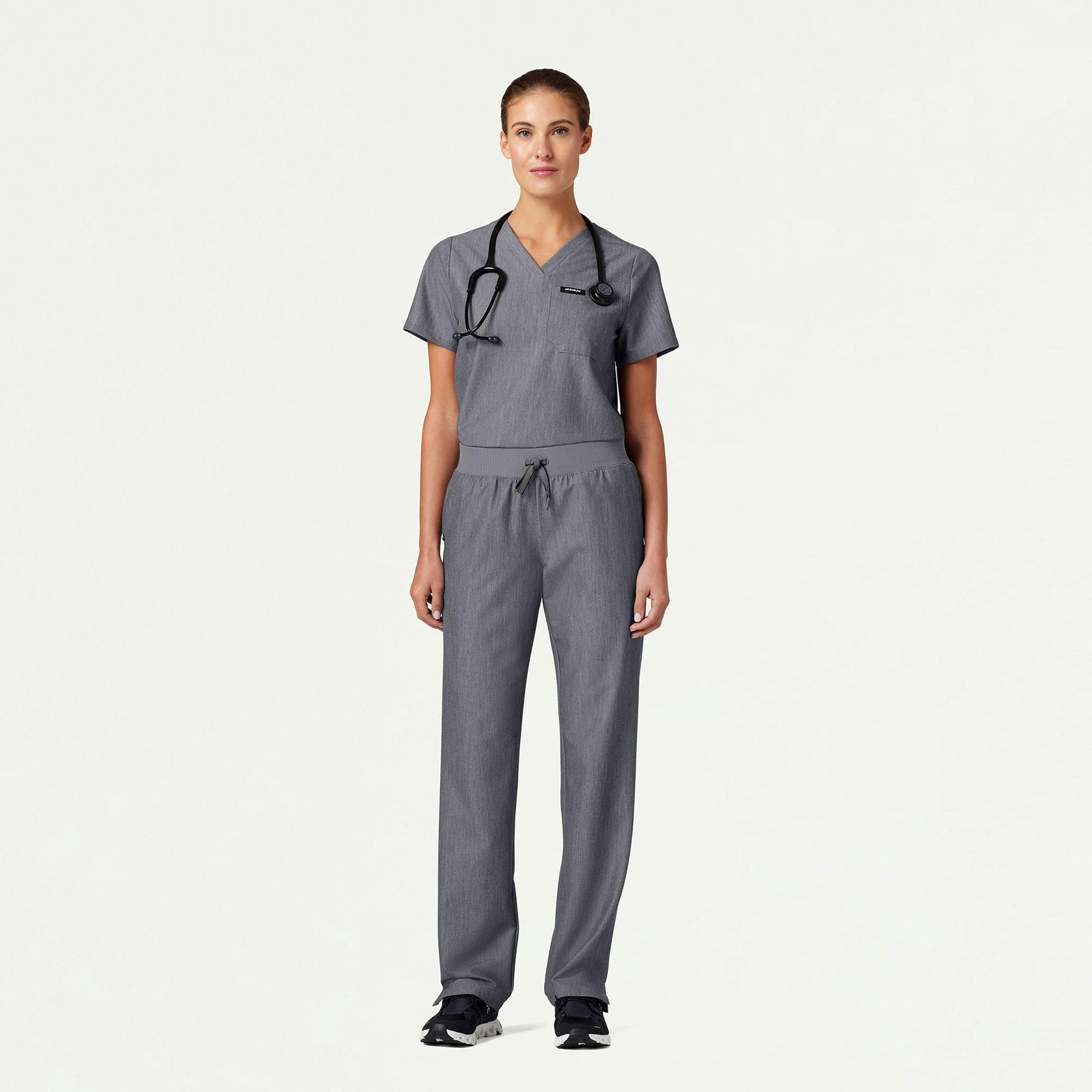 Rhena Essential 1-Pocket Scrub Top - Heather Gray - WOMEN'S TOPS - Jaanuu