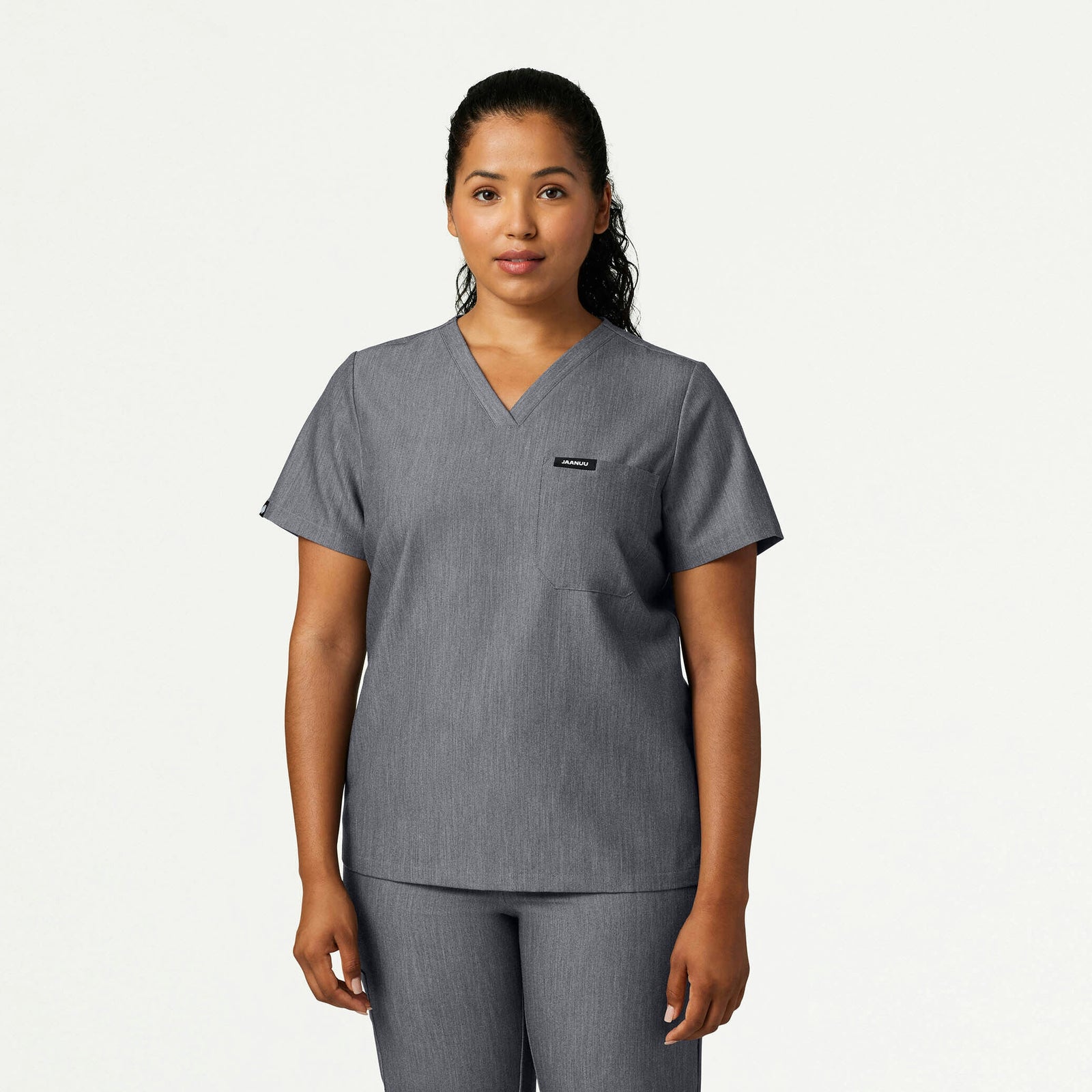 Rhena Slim Essential 1-Pocket Scrub Top - Heather Gray - WOMEN'S TOPS - Jaanuu