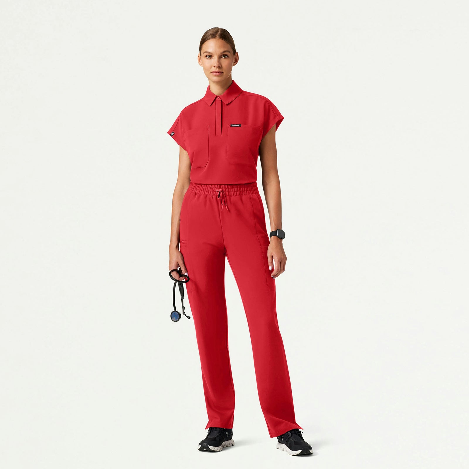 Payla 8-Pocket High Waisted Scrub Pant - Brilliant Red - WOMEN'S PANTS - Jaanuu