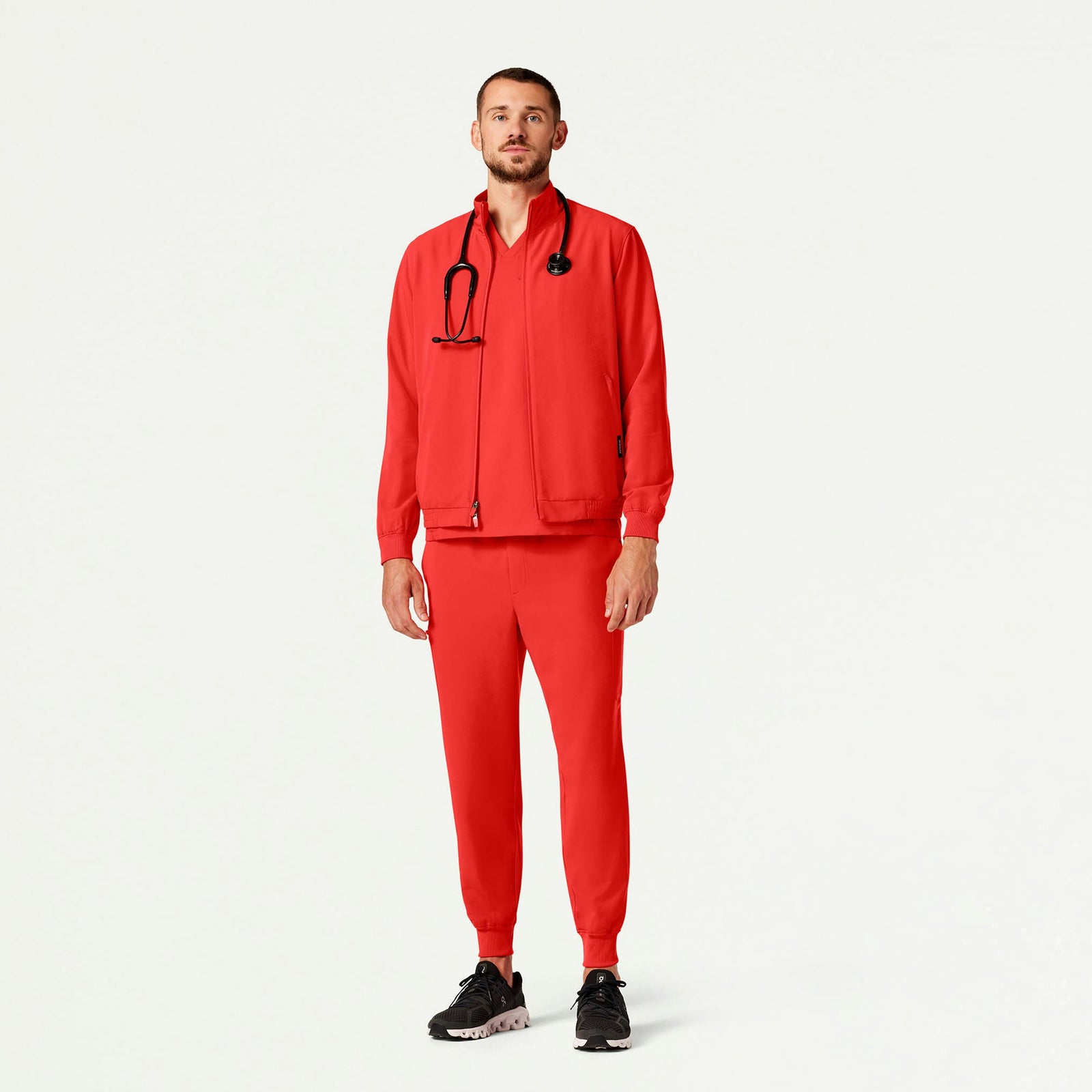 Wolfe Everyday 6-Pocket Scrub Jacket - Solar Red - MEN'S JACKETS - Jaanuu