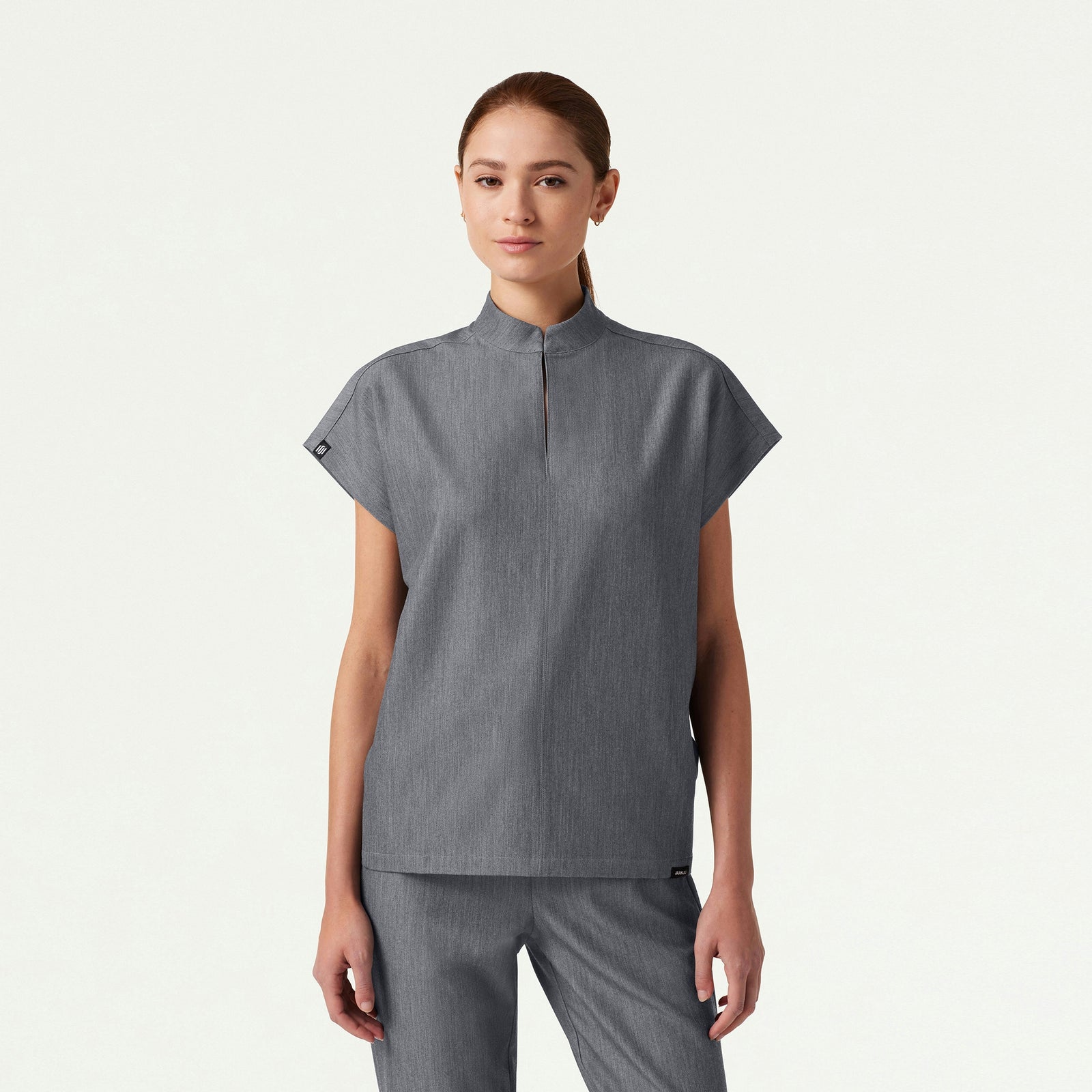 Aris Oversized 2-Pocket Scrub Top - Heather Gray - WOMEN'S TOPS - Jaanuu