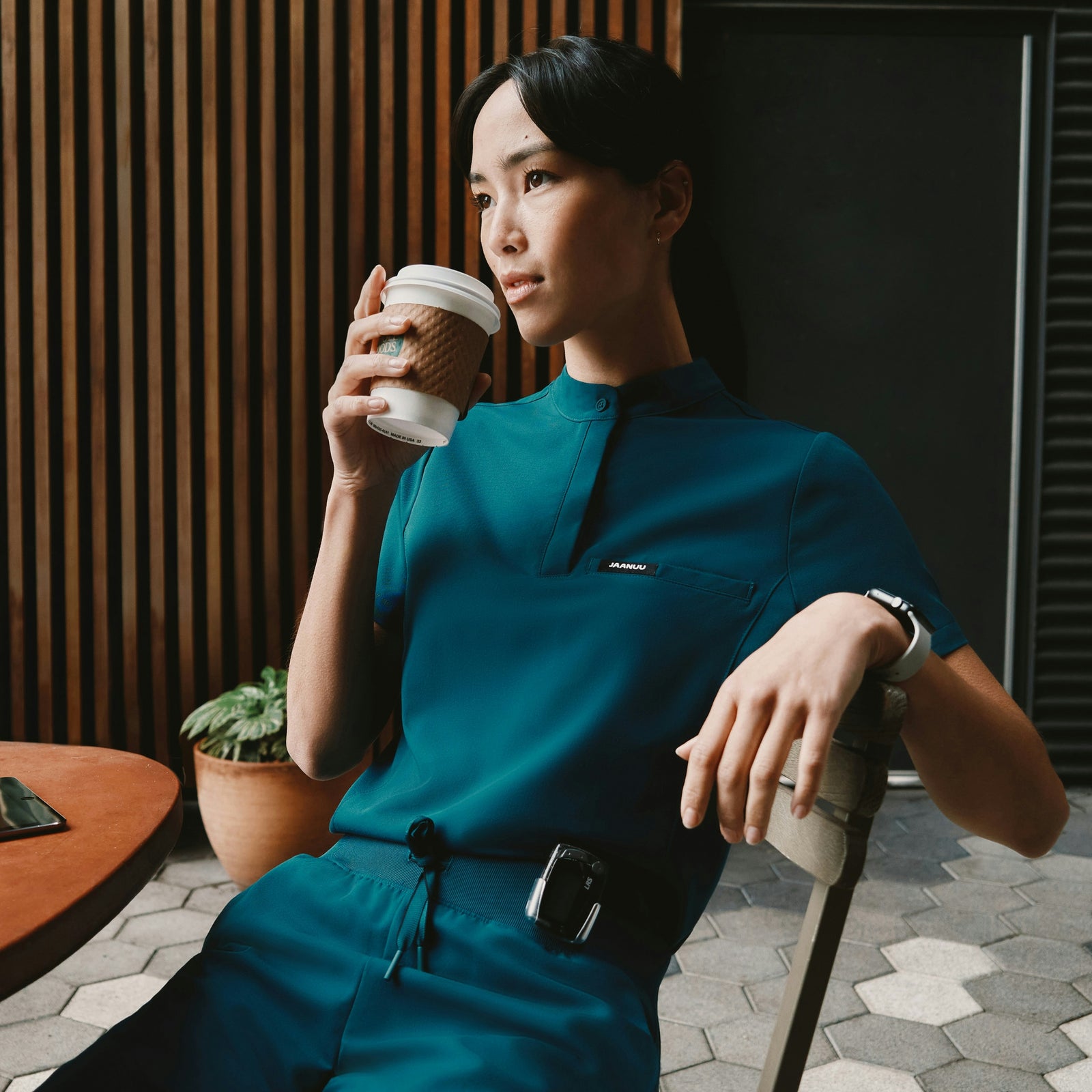 Savi Tuck-In Stand-Collar Scrub Top - Caribbean Blue - WOMEN'S TOPS - Jaanuu