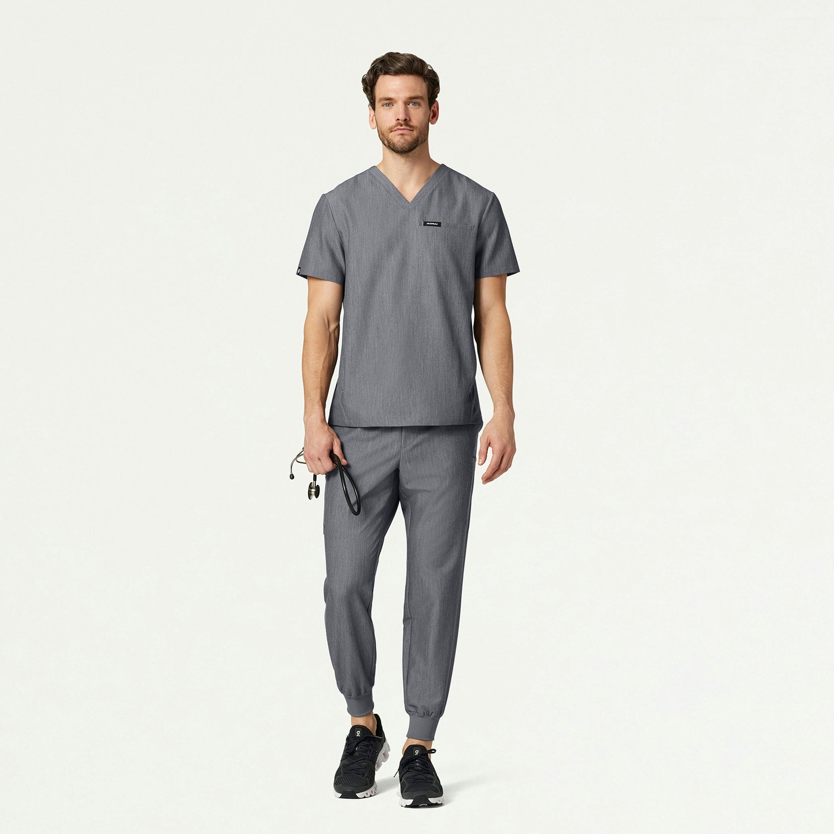 Platt 3-Pocket Scrub Top - Heather Gray - MEN'S TOPS - Jaanuu