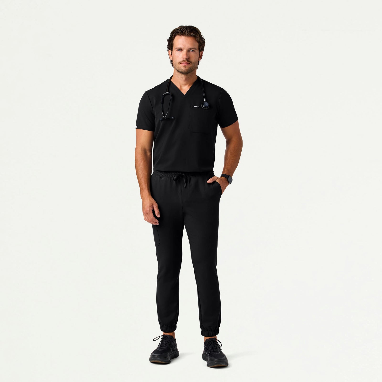 Holmes Slim Everyday 1-Pocket Scrub Top - Black - MEN'S TOPS - Jaanuu