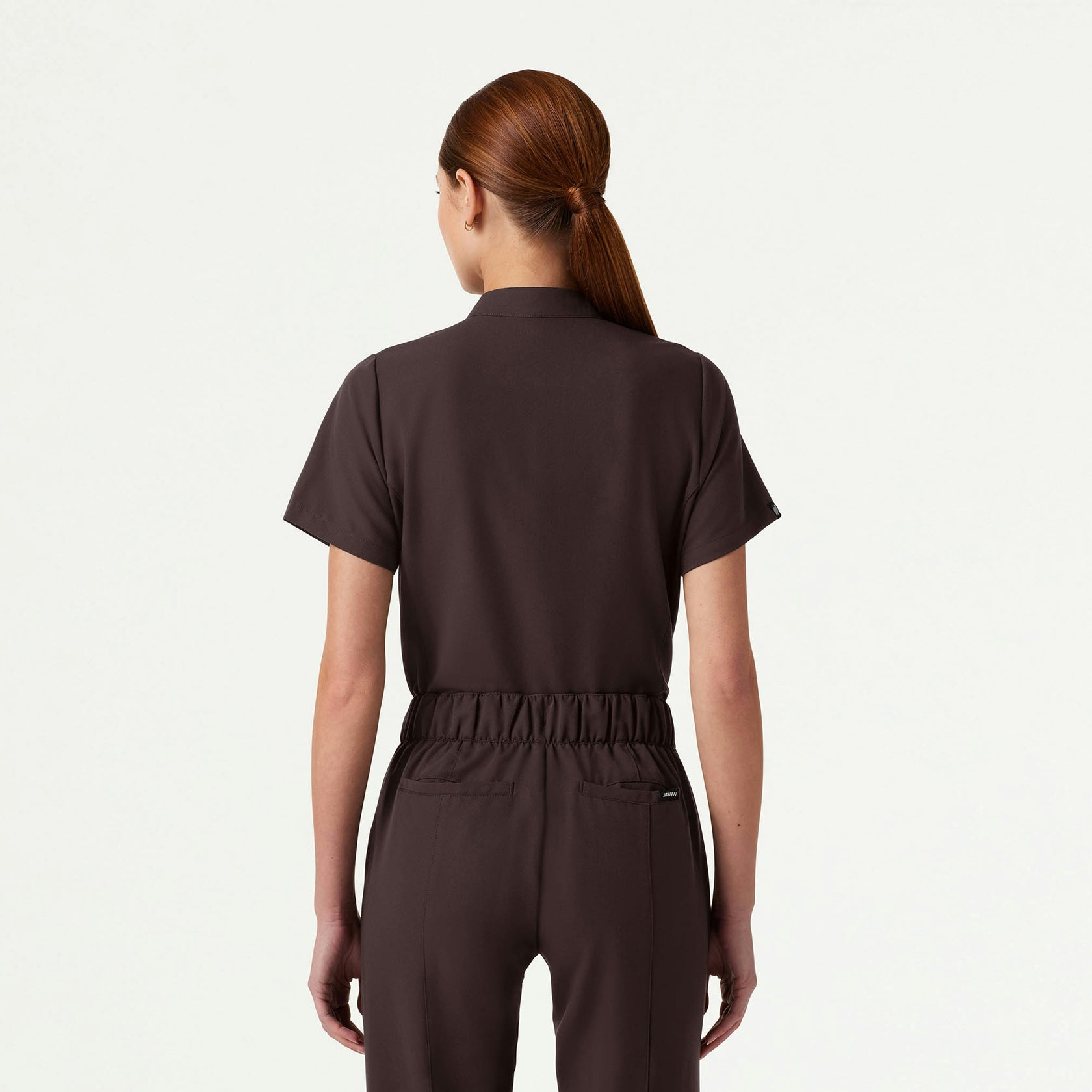 Savi Tuck-In Stand-Collar Scrub Top - Espresso - WOMEN'S TOPS - Jaanuu