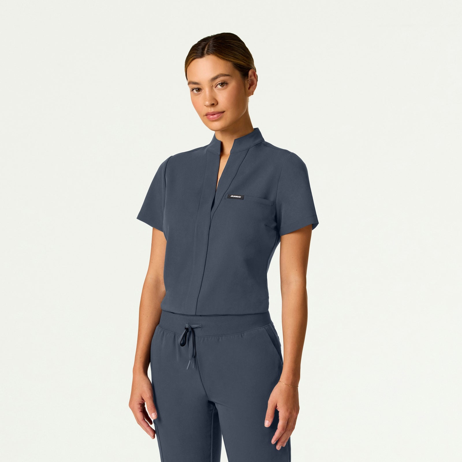 Serin Slim 1-Pocket Scrub Top - Carbon Gray - WOMEN'S TOPS - Jaanuu