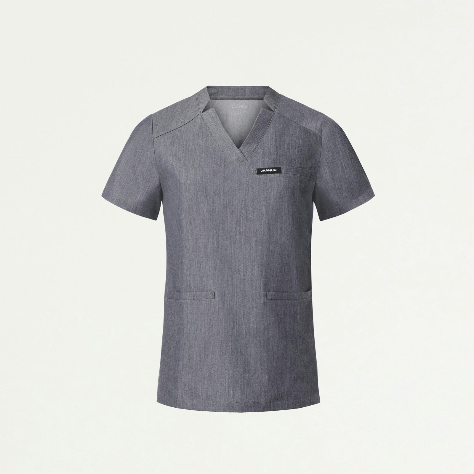 Helia Slim Notched V-Neck Scrub Top - Heather Gray - WOMEN'S TOPS - Jaanuu