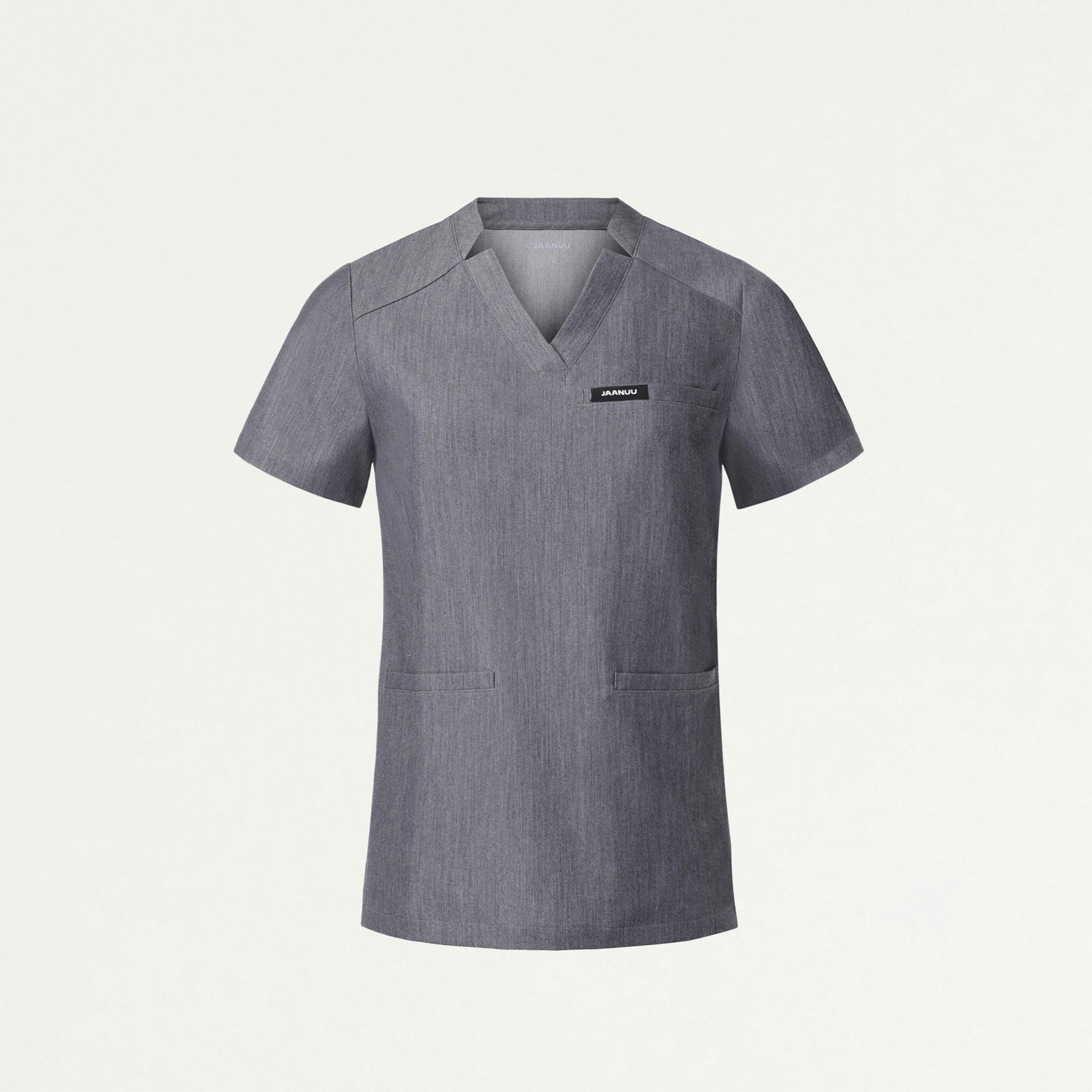 Helia Slim Notched V-Neck Scrub Top - Heather Gray - WOMEN'S TOPS - Jaanuu