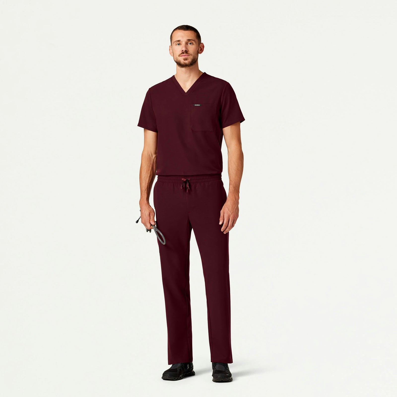 Holmes Everyday 1-Pocket Scrub Top - Burgundy - MEN'S TOPS - Jaanuu