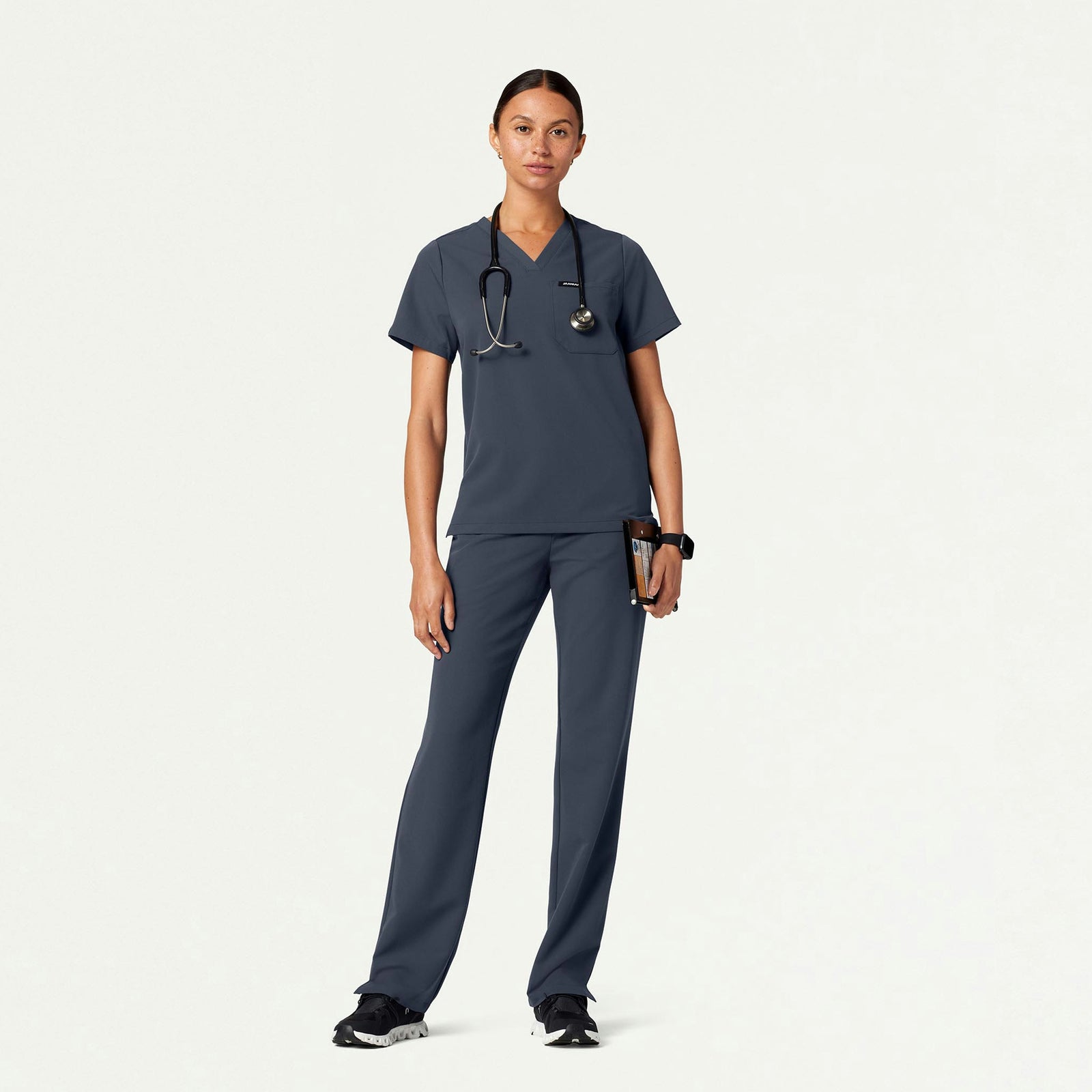 Rhena Essential 1-Pocket Scrub Top - Carbon Gray - WOMEN'S TOPS - Jaanuu